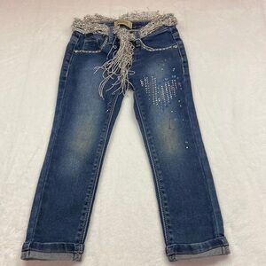 Squeeze Embellished Denim Jeans Glitter Belt Size 4 Preowned